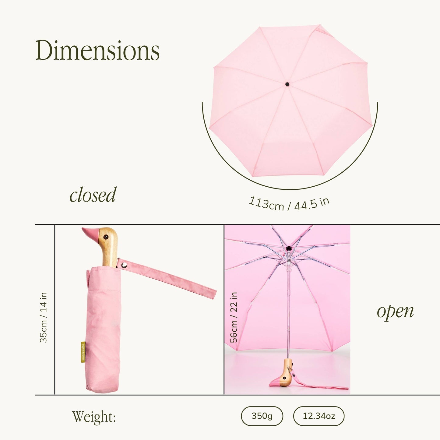 Powder Pink Compact Eco-Friendly Duckhead Umbrella