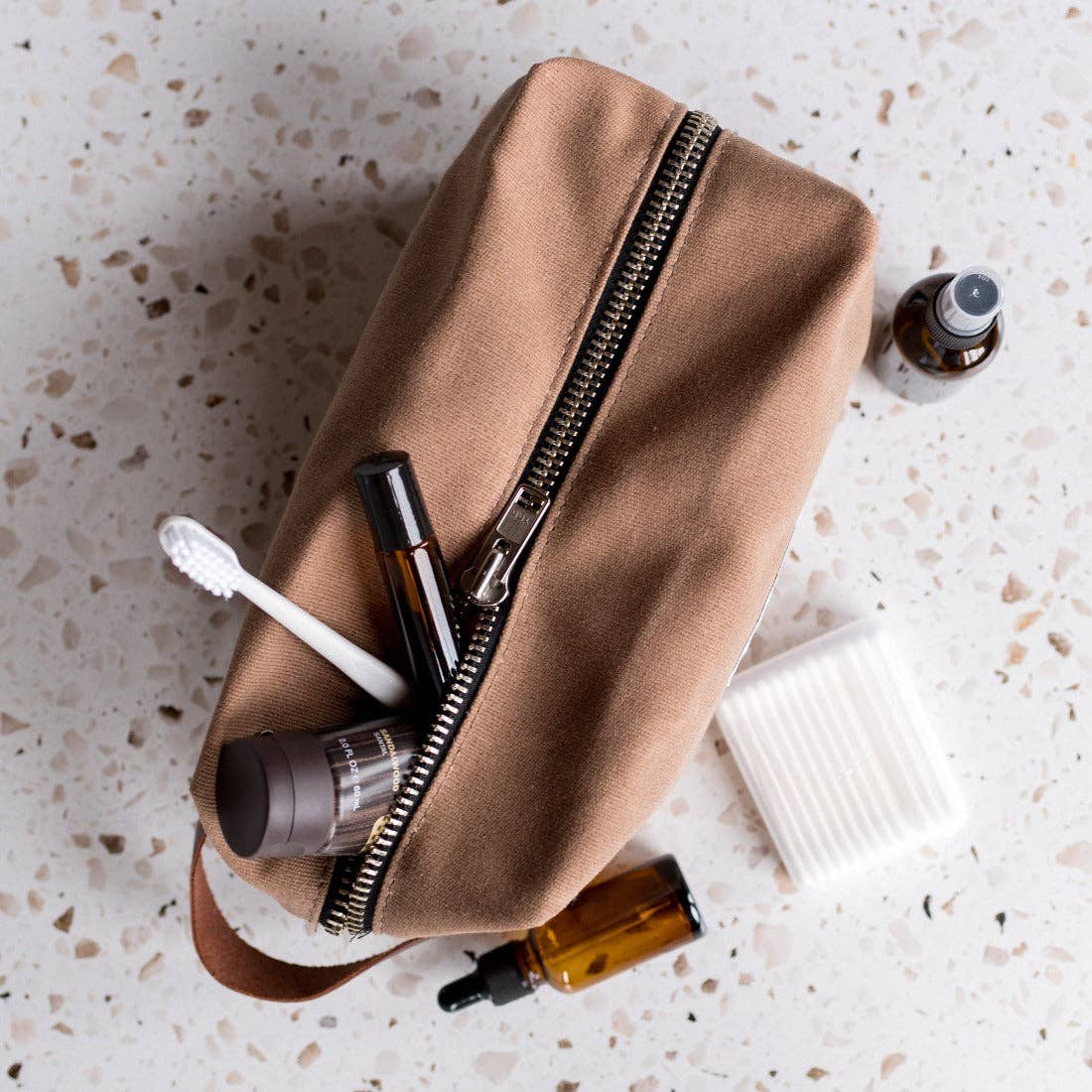 Brown Waxed Canvas Dopp Kit
